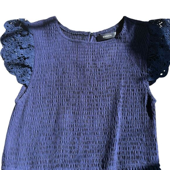 ZESICA Casual Lace Flutter Sleeve A Line Midi Or Maxi Dress Size Medium Blue - Picture 8 of 9